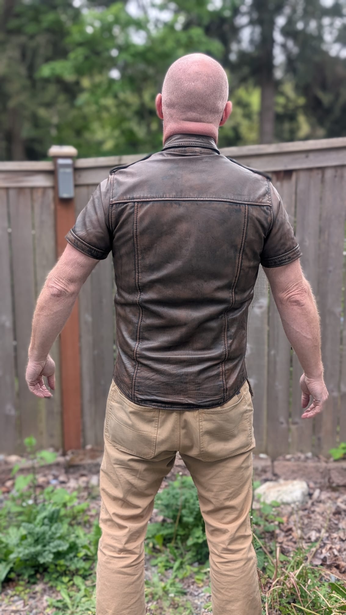 Colored Distressed Leather Short Sleeve Shirt