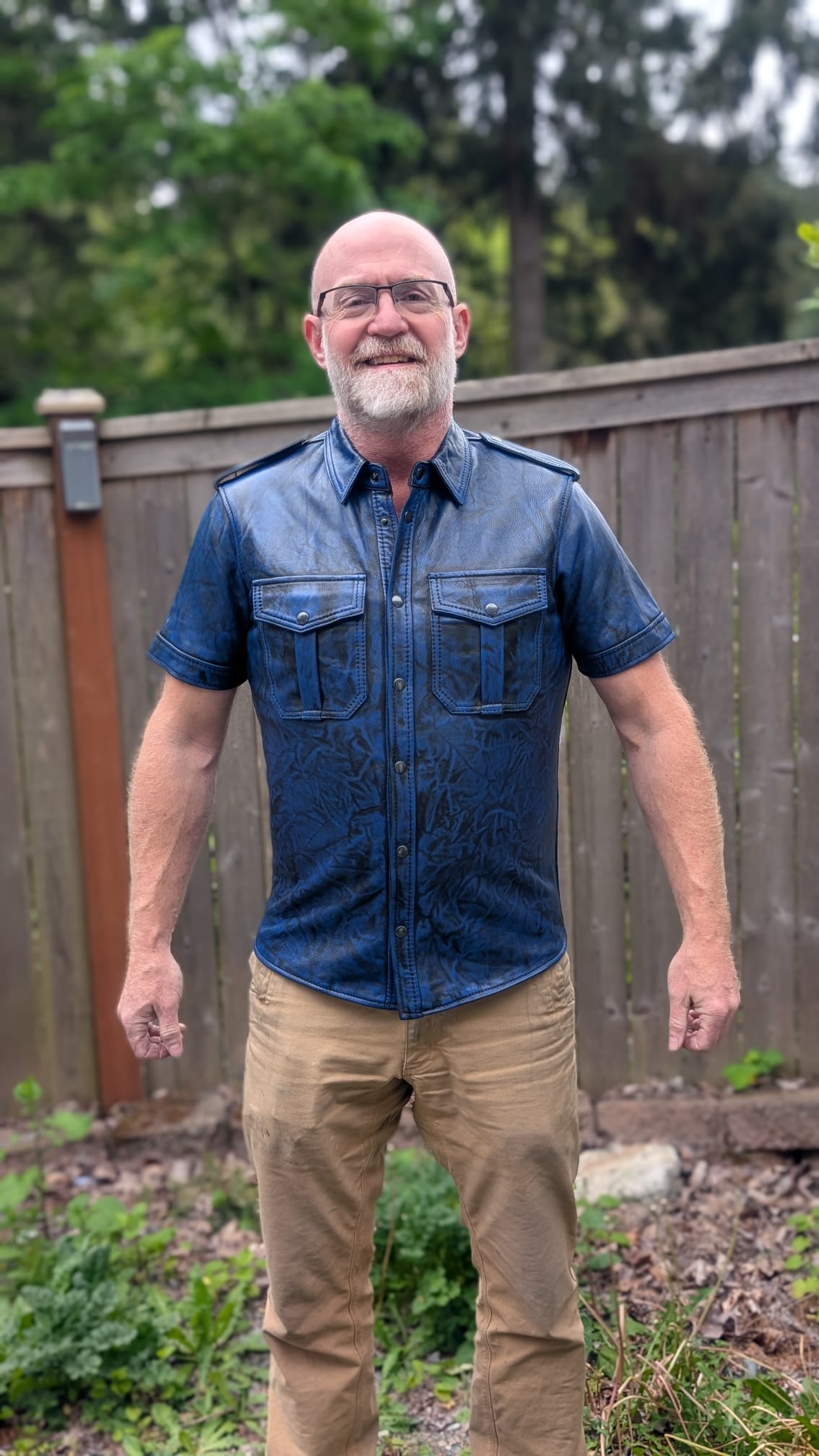 Colored Distressed Leather Short Sleeve Shirt