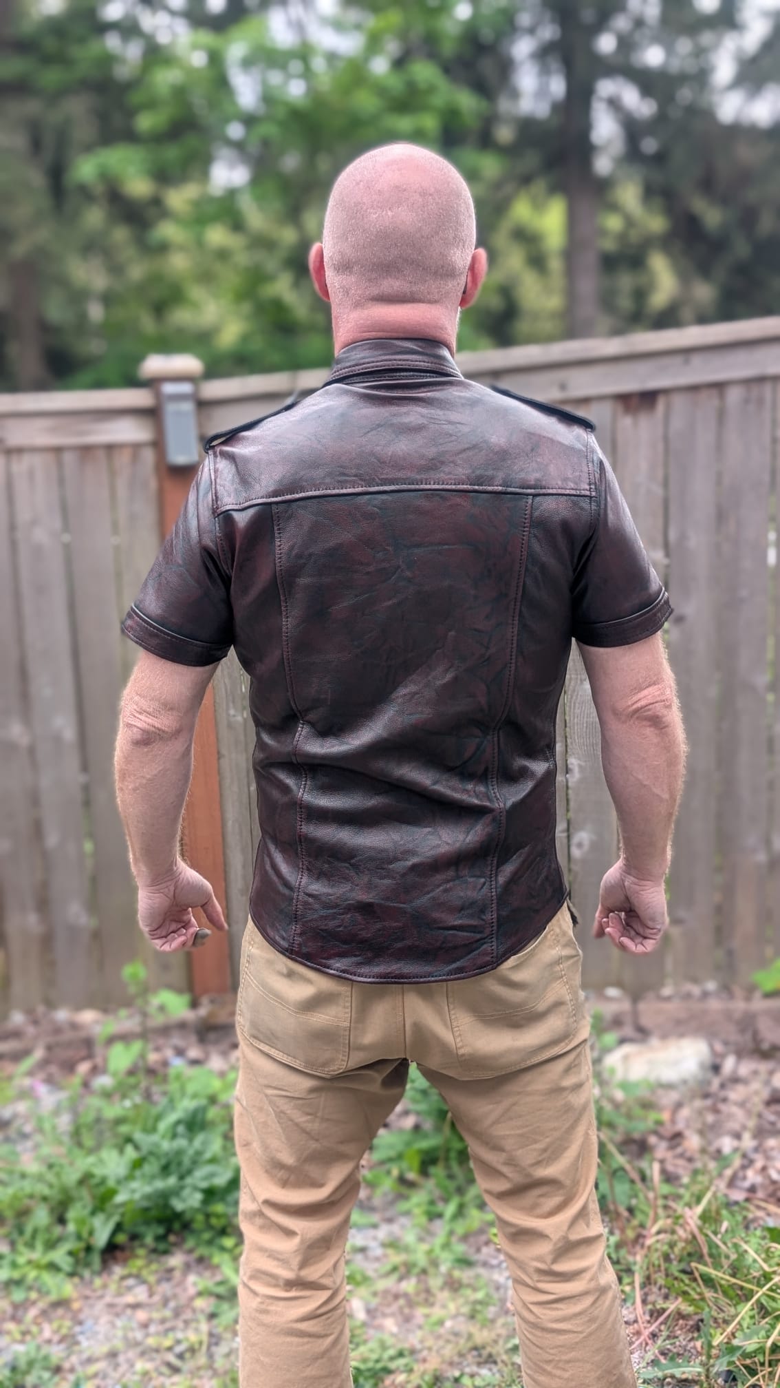 Colored Distressed Leather Short Sleeve Shirt