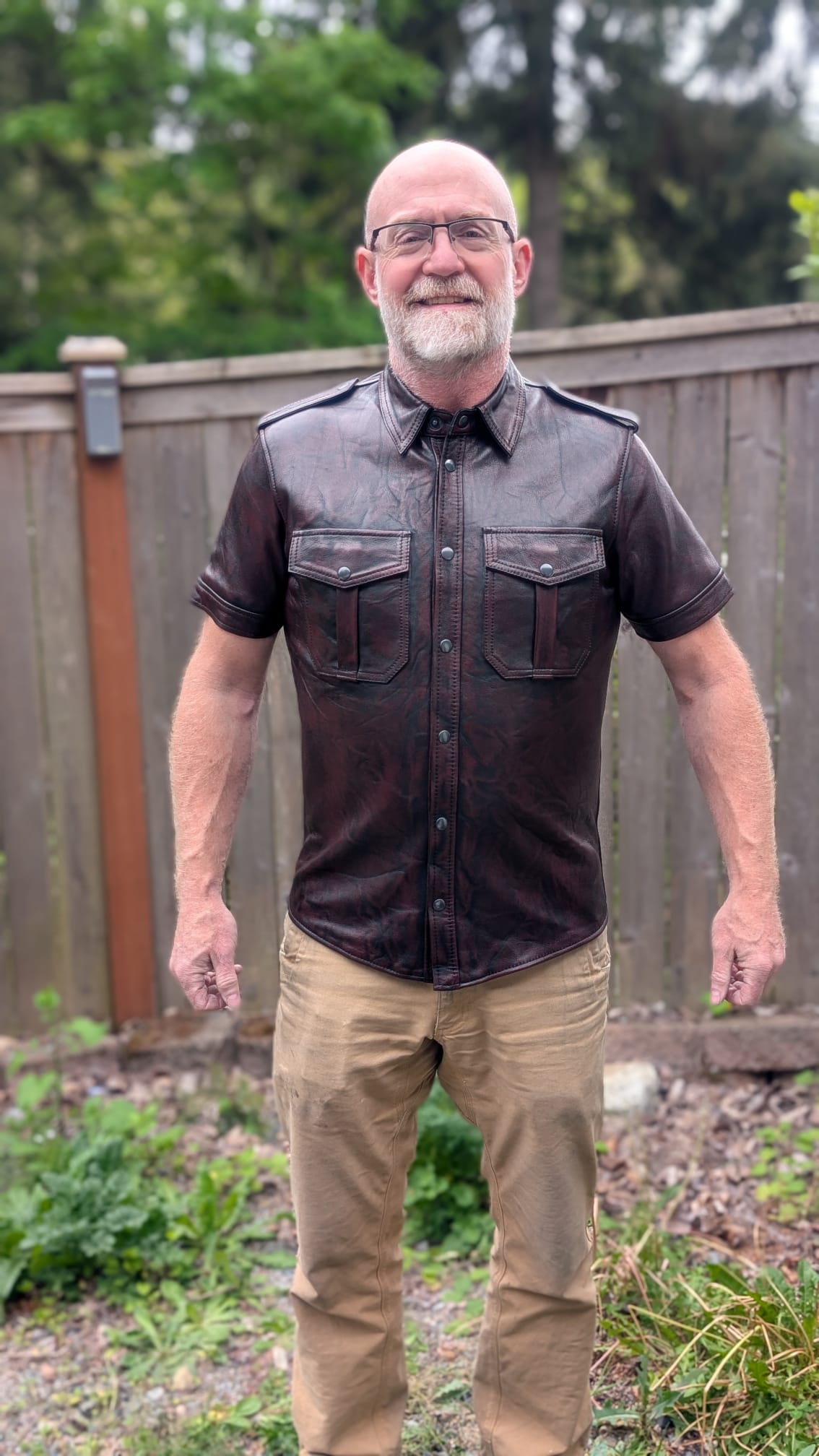 Colored Distressed Leather Short Sleeve Shirt