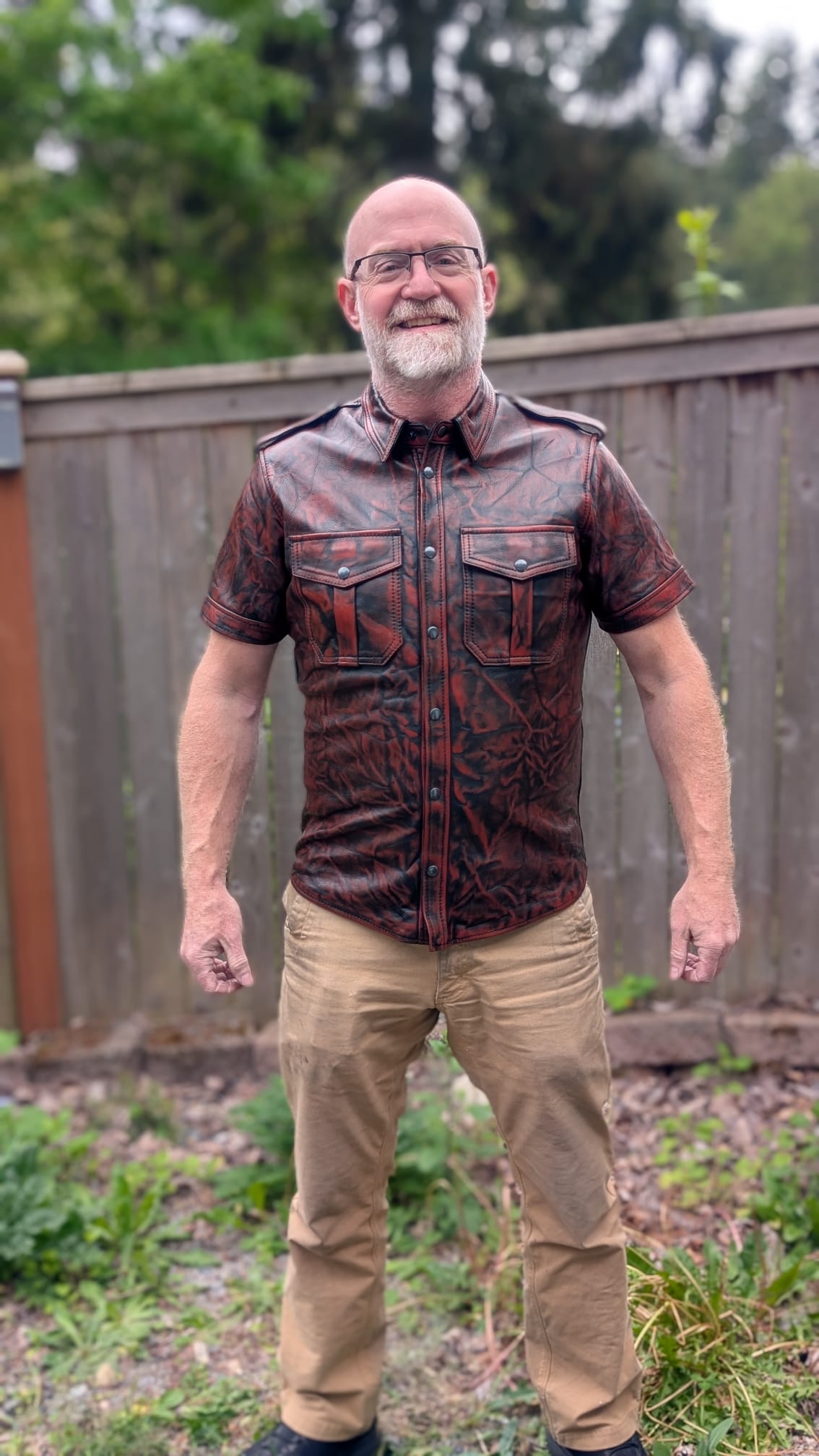 Colored Distressed Leather Short Sleeve Shirt