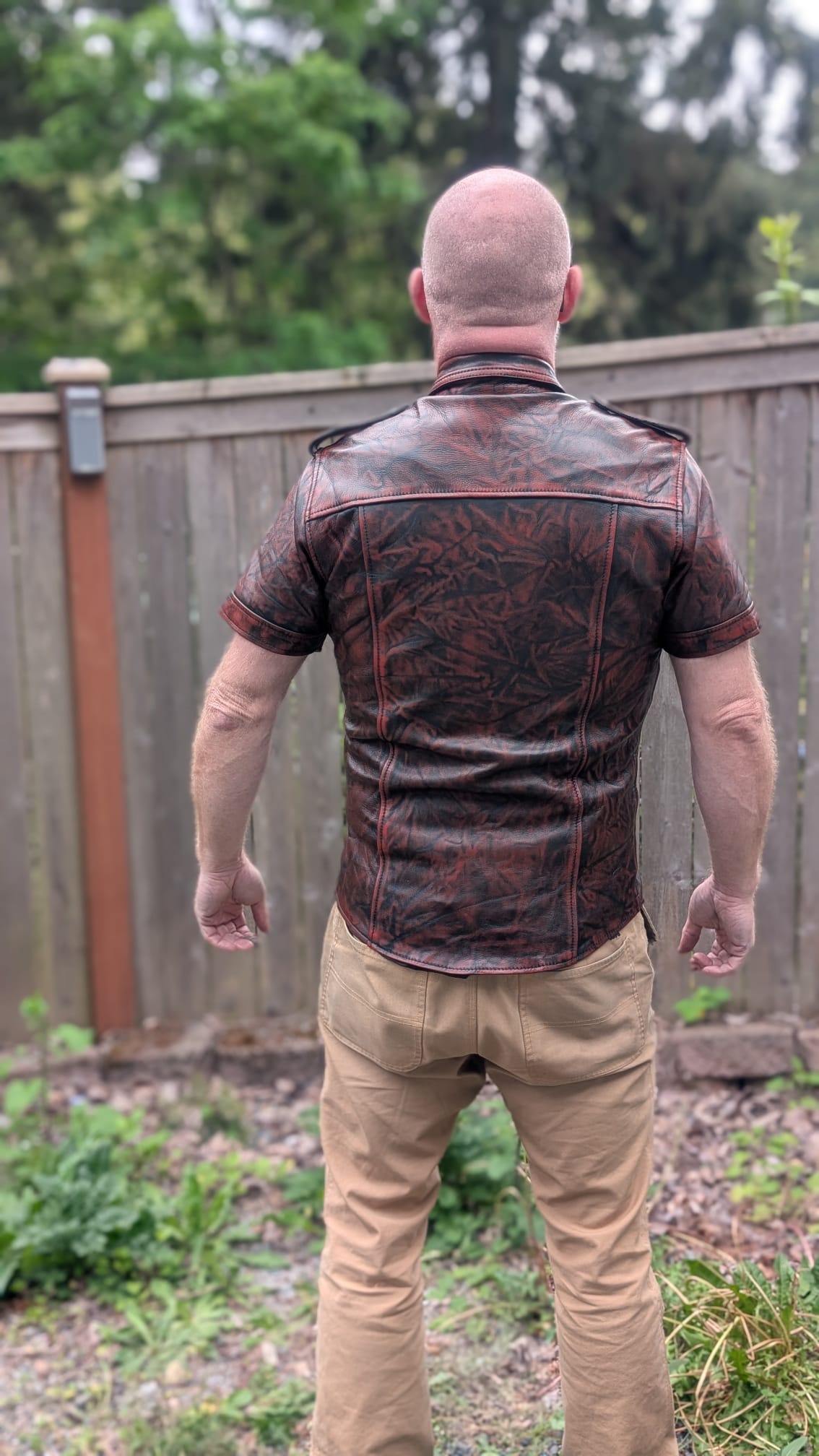 Colored Distressed Leather Short Sleeve Shirt