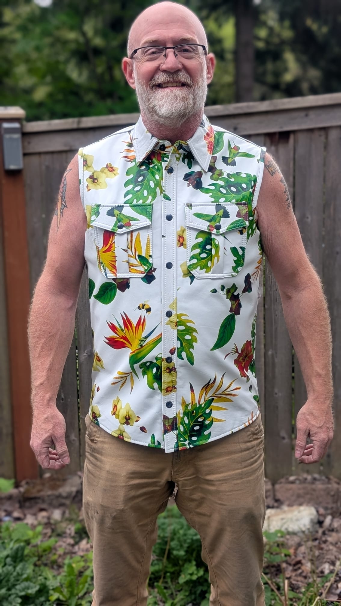 Tropical Print Leather Shirt