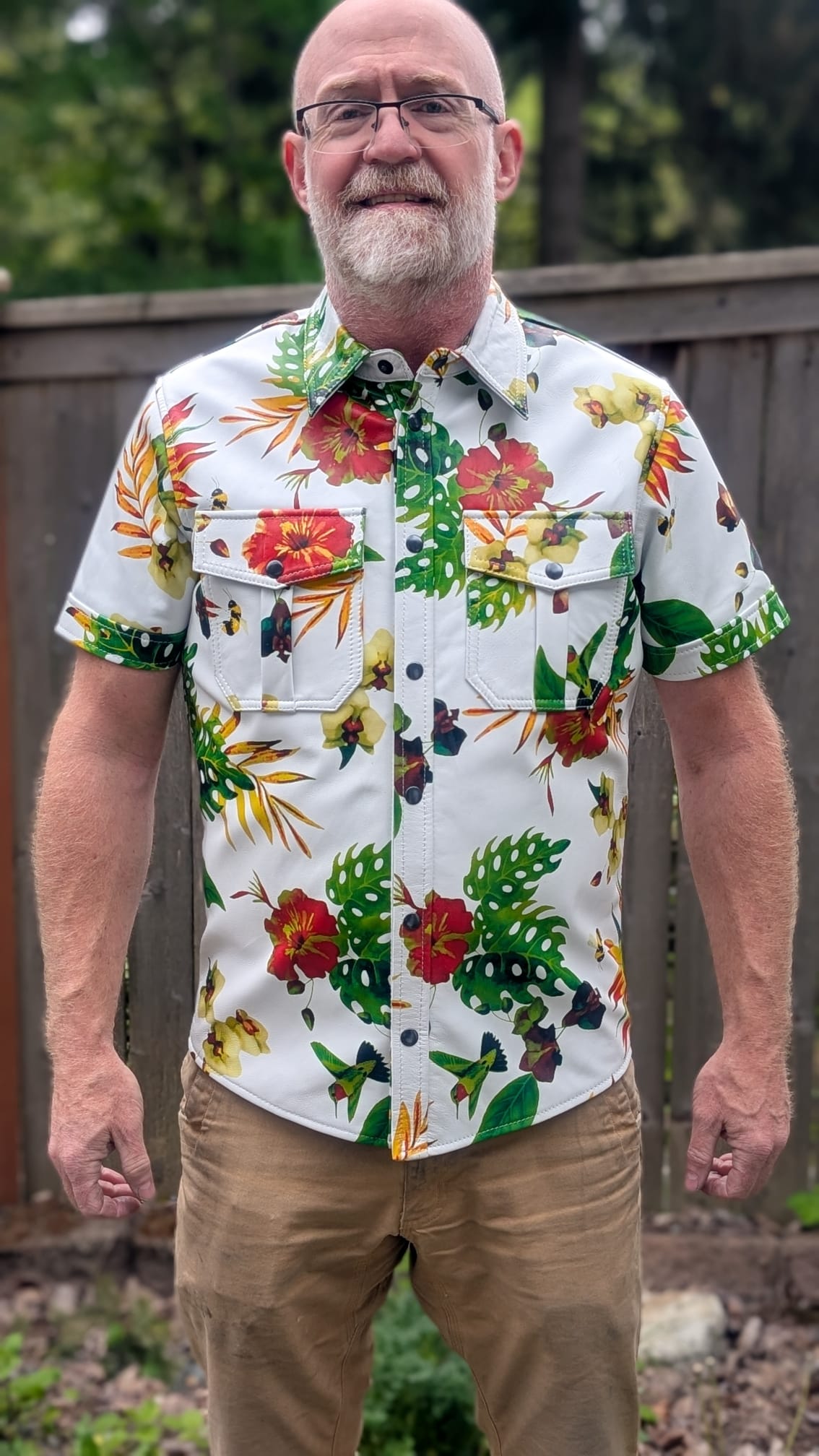 Tropical Print Leather Shirt