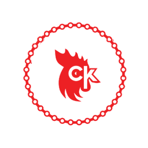 Red logo with a rooster design and 'CK' initials inside a circular border on a white background