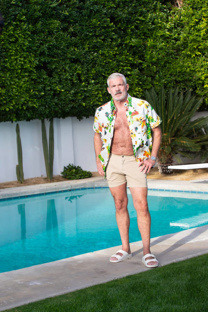 Short Sleeve Tropical Print Leather Shirt