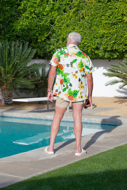 Short Sleeve Tropical Print Leather Shirt