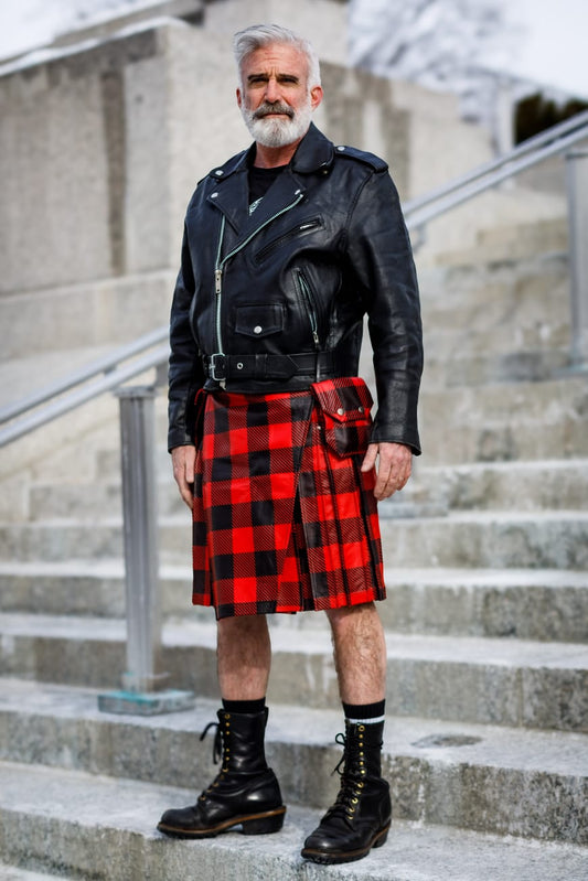 Red Plaid Leather Kilt