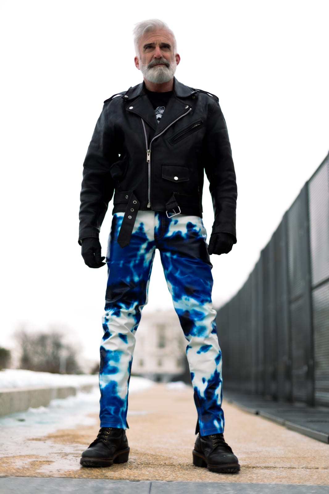 Bleacher Colored Leather Pants w\ Rear Zipper (Blue/White Only)