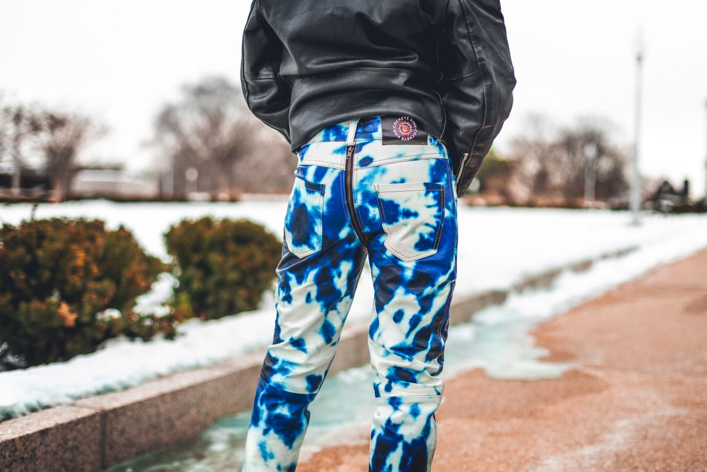 Bleacher Colored Leather Pants w\ Rear Zipper (Blue/White Only)