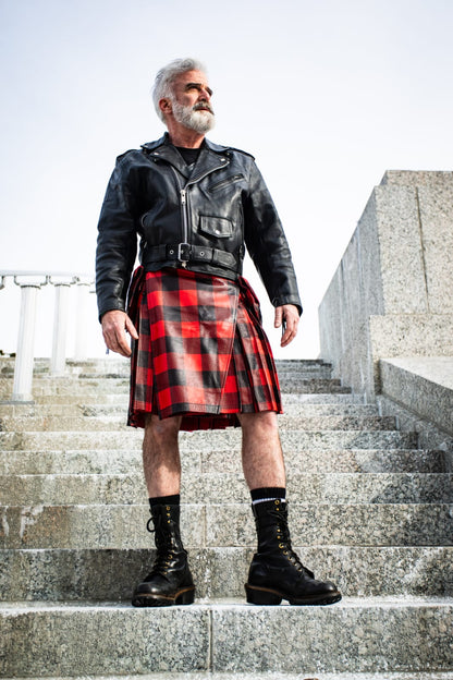 Red Plaid Leather Kilt