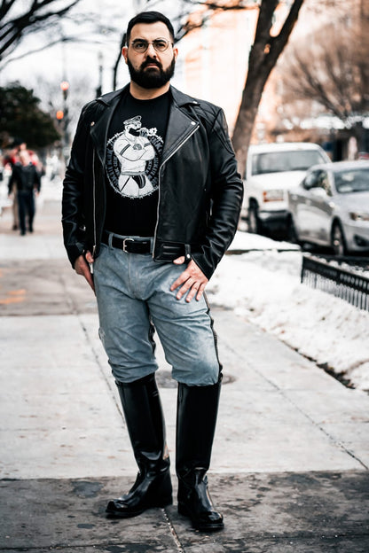 Denim Print Leather Pants