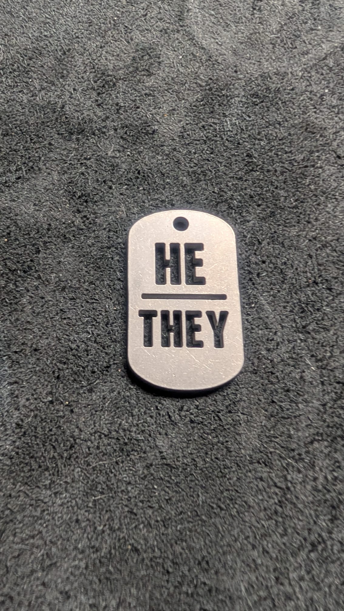 He / They Dog Tag