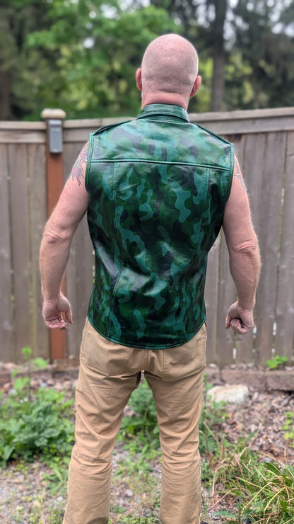Sleeveless Camo Leather Shirt