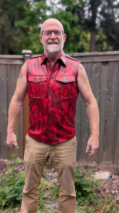 Sleeveless Camo Leather Shirt