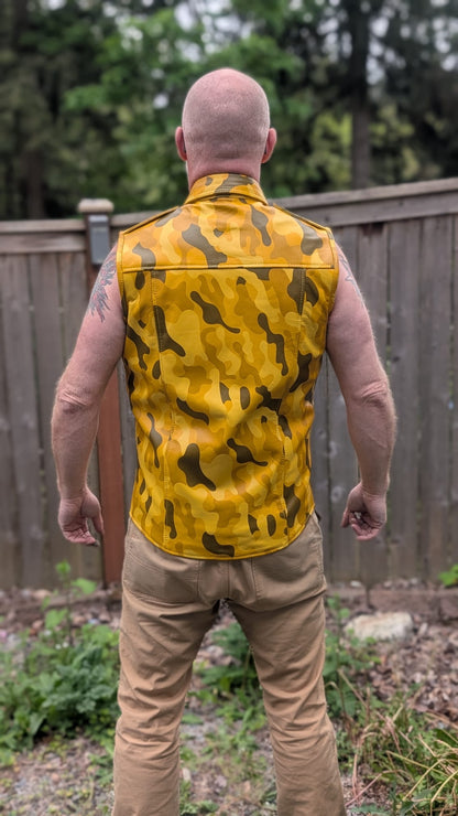 Sleeveless Camo Leather Shirt