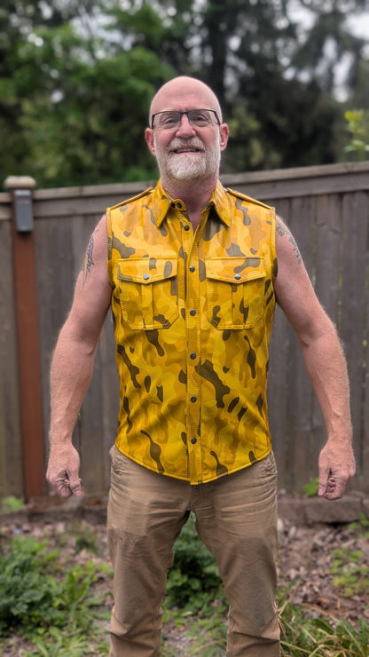 Sleeveless Camo Leather Shirt