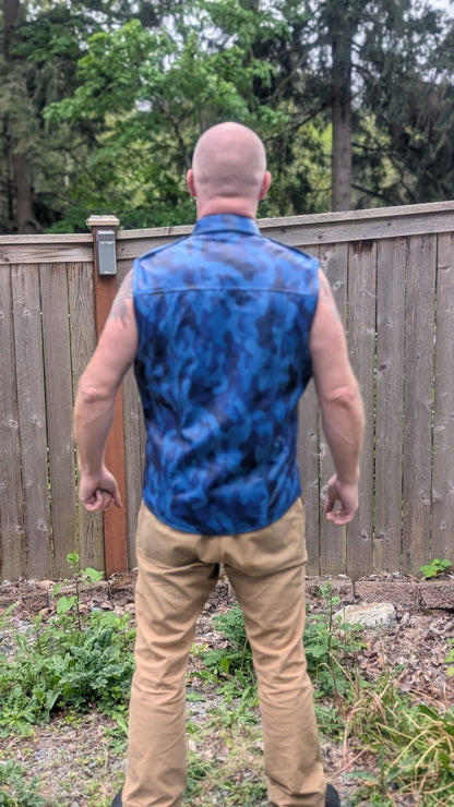 Sleeveless Camo Leather Shirt