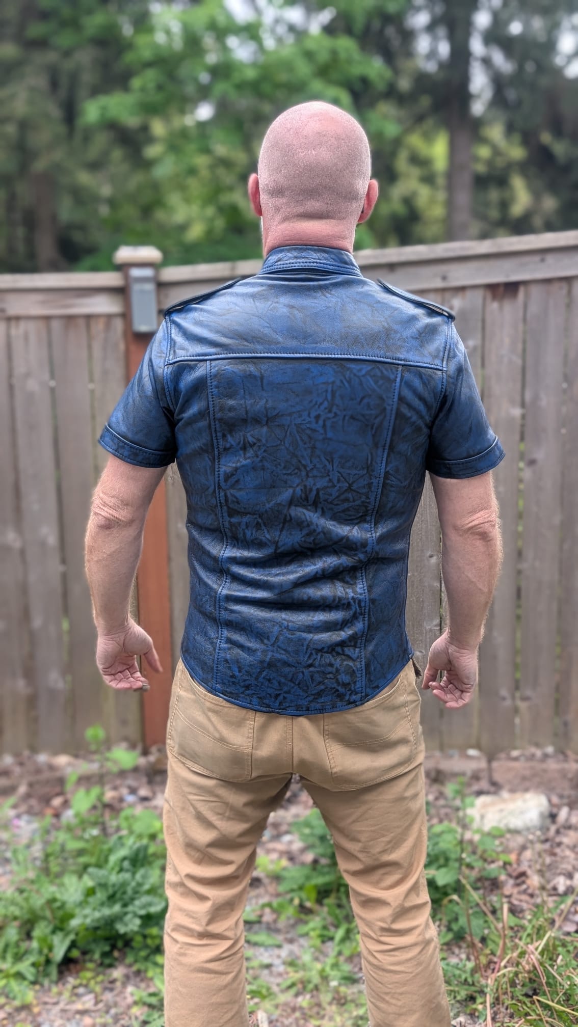 Colored Distressed Leather Short Sleeve Shirt