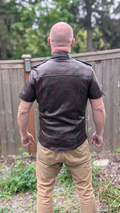 Short Sleeve Distressed Leather Shirt