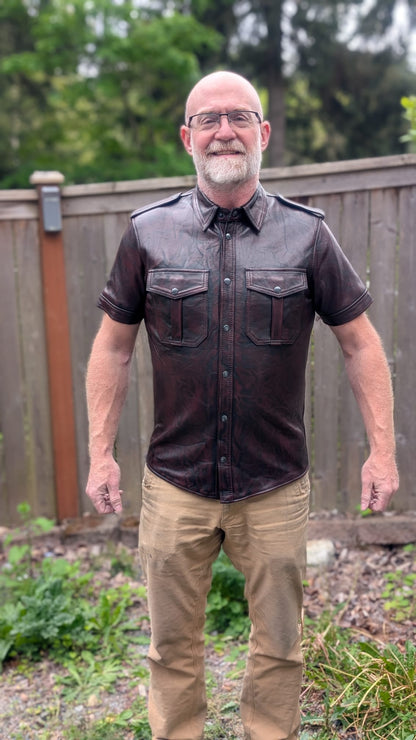 Short Sleeve Distressed Leather Shirt