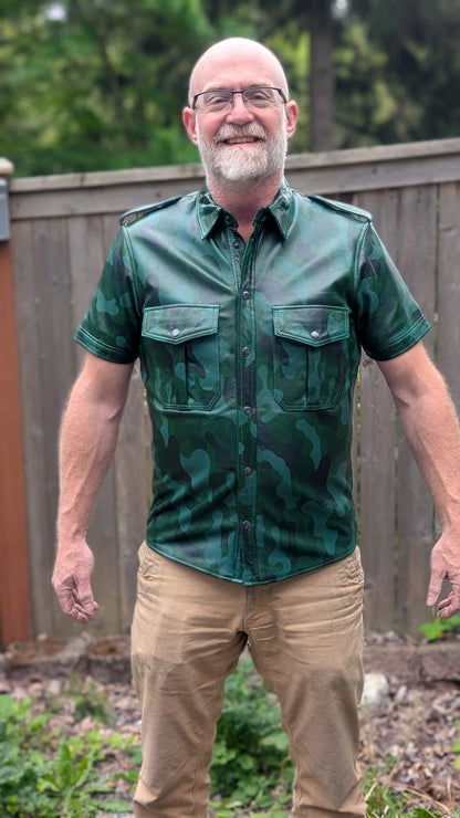 Short Sleeve Camo Leather Shirt