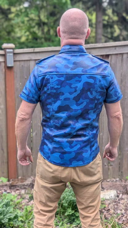 Short Sleeve Camo Leather Shirt