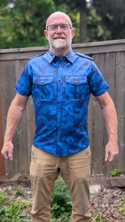 Short Sleeve Camo Leather Shirt