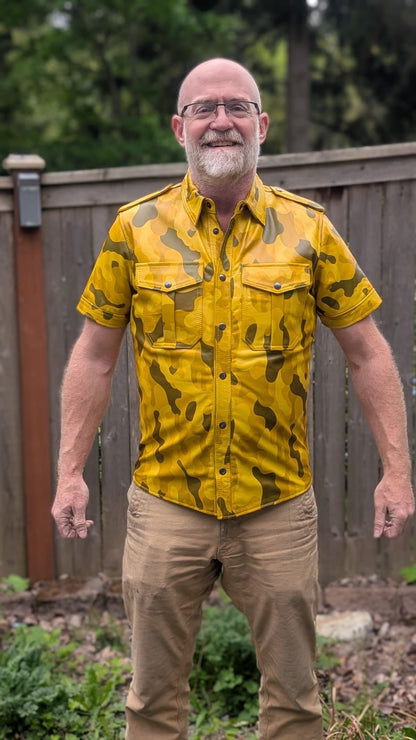 Short Sleeve Camo Leather Shirt