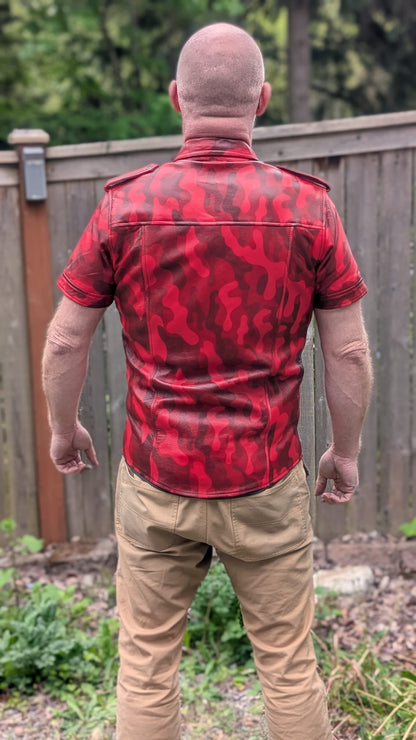 Short Sleeve Camo Leather Shirt