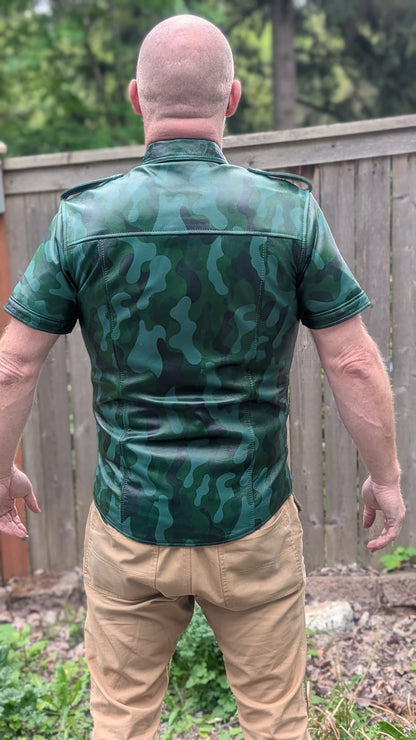 Short Sleeve Camo Leather Shirt