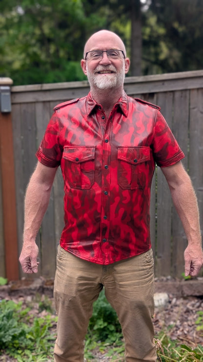 Short Sleeve Camo Leather Shirt