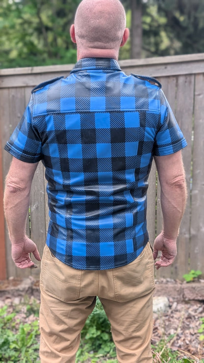 Short Sleeve Plaid Leather Shirt
