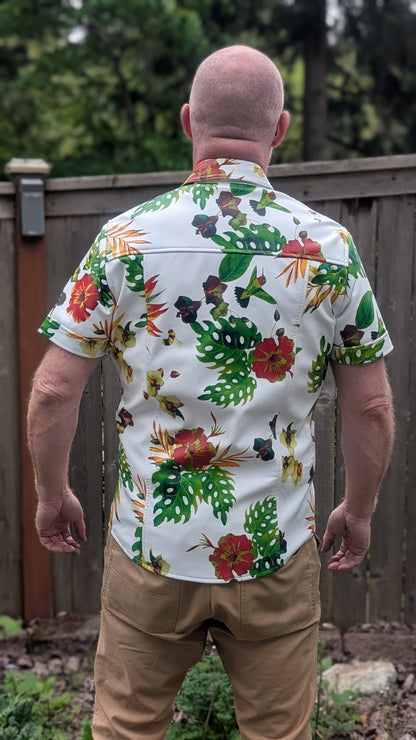 Short Sleeve Tropical Print Leather Shirt