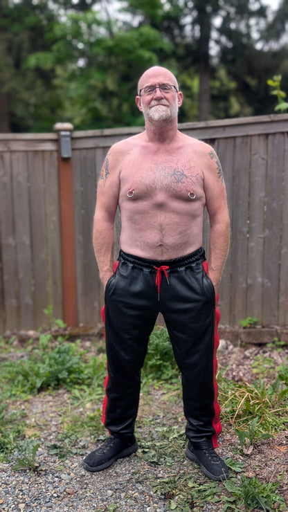 Leather Side-Button Track Pants
