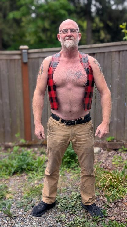 Plaid Leather Bar Vest