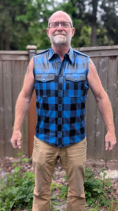 Sleeveless Plaid Leather Shirt