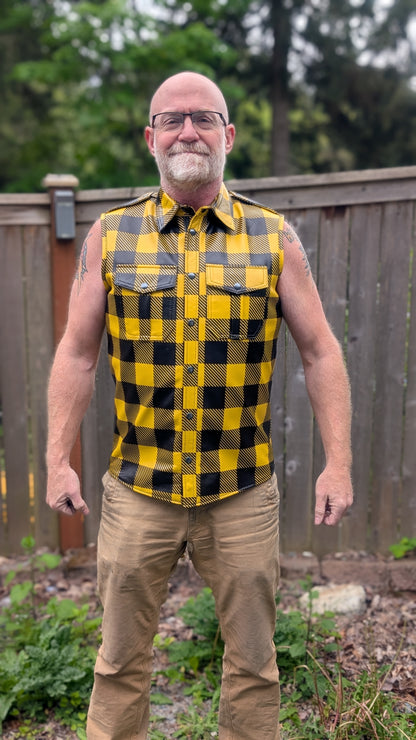 Sleeveless Plaid Leather Shirt