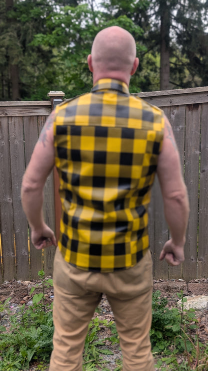 Sleeveless Plaid Leather Shirt