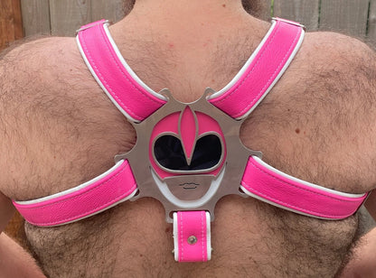 Pink Rainbow Ranger Themed Deluxe Bulldog Harness