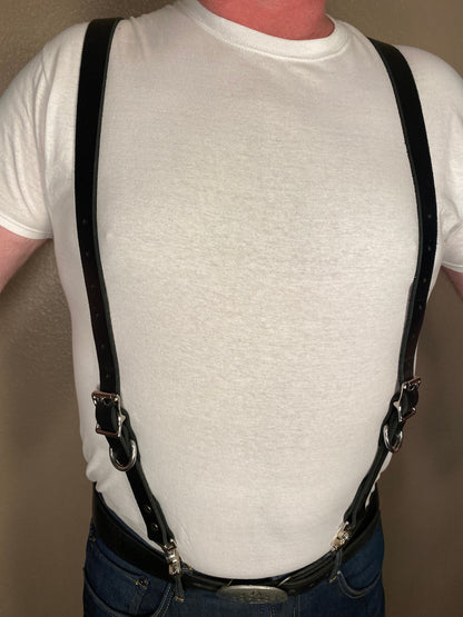 Biohazard Leather Suspenders
